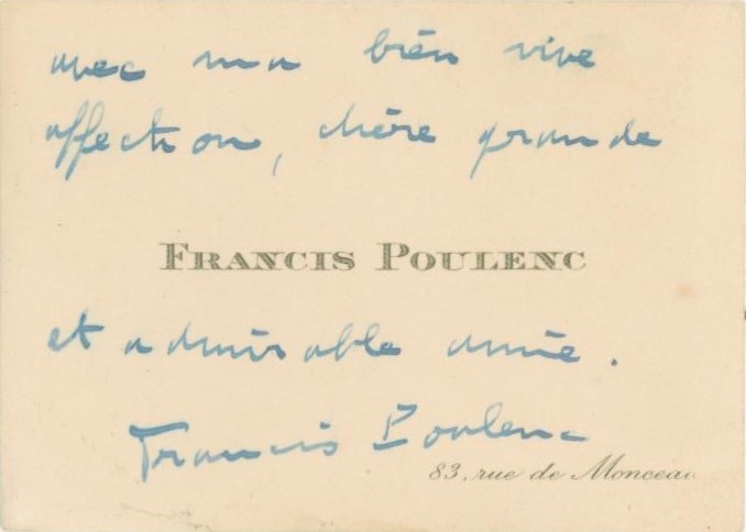 Poulenc, Francis - Carte de Visite Signed